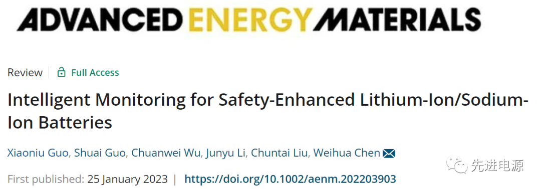 郑州大学 陈卫华团队 AEM综述 | 智能监控实现安全增强型锂离子/钠离子电池